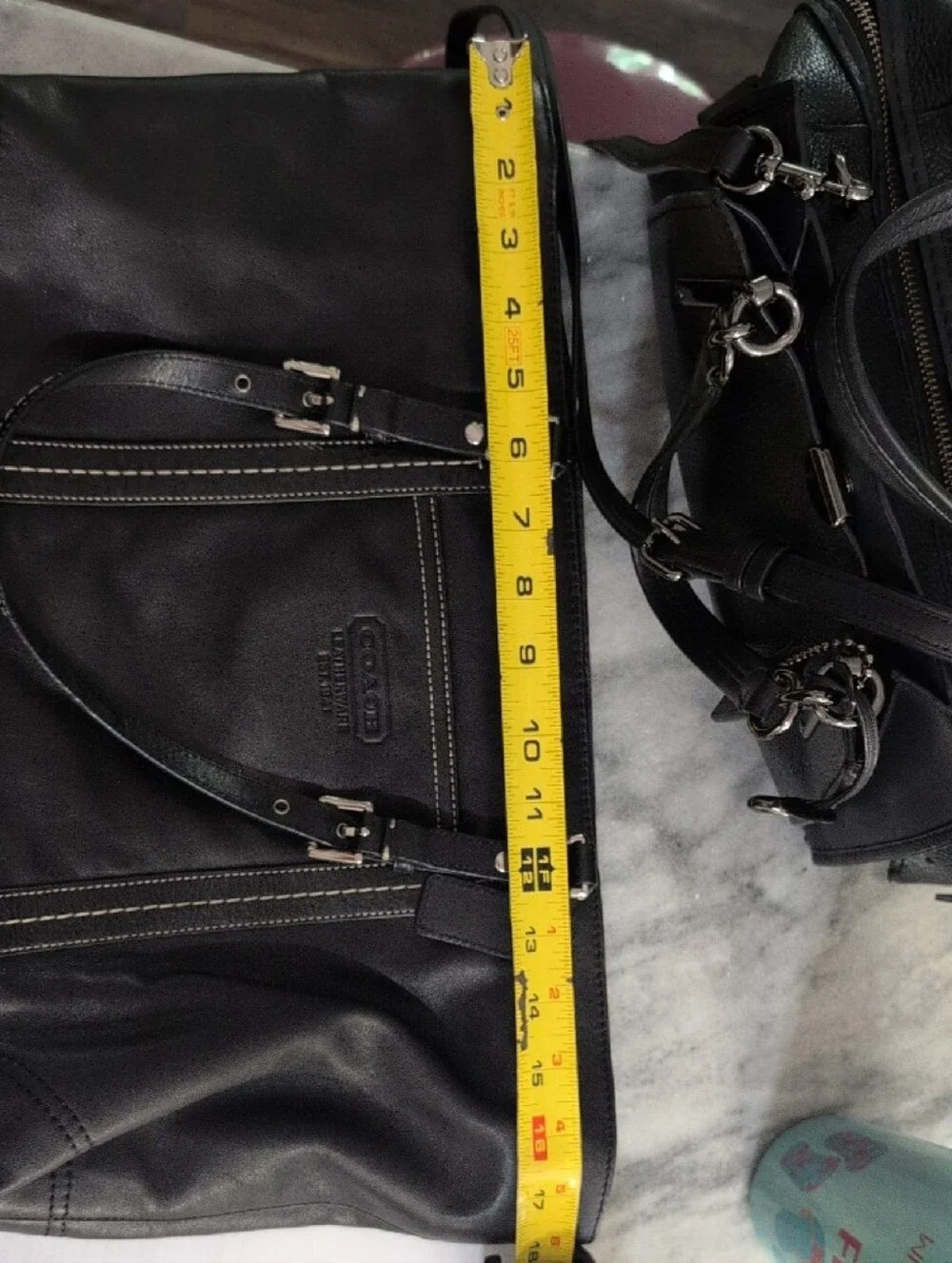 Coach Black Leather Duffel Bag with Contrast Stitching